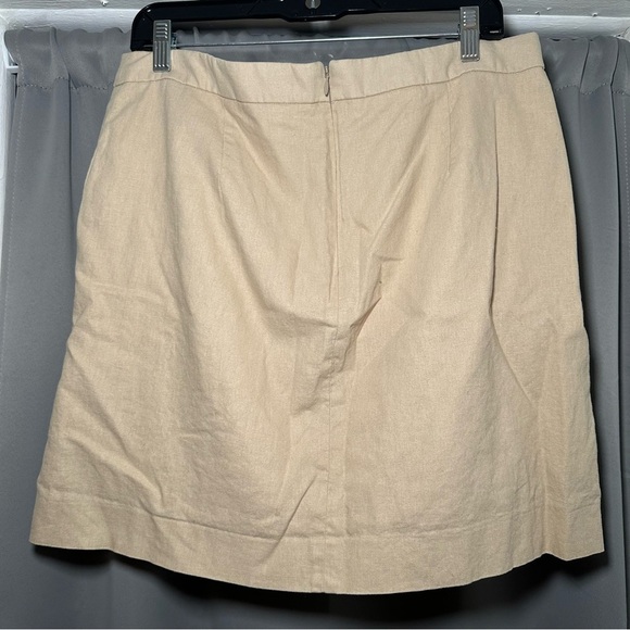 J. Crew Tan Button-Down Light Academia Flared Linen Blend Mini Skirt Size 12 - Picture 7 of 14